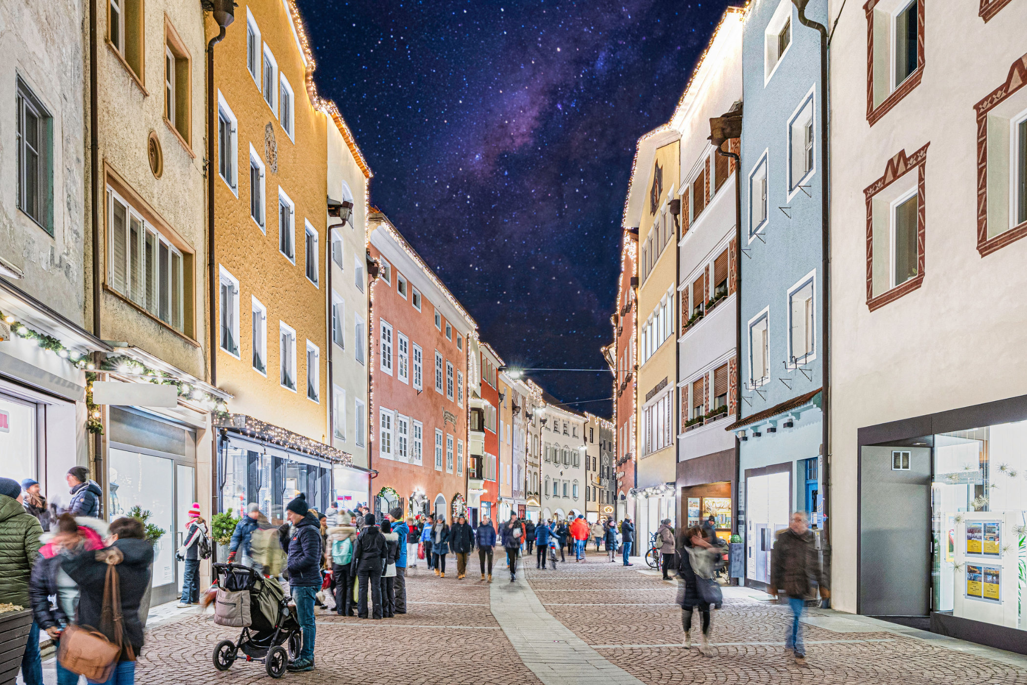 Bruneck town alley in the evening